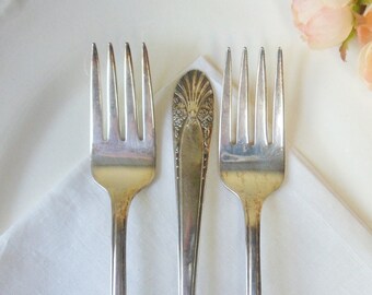 Three Crown Silverplate Dinner Forks, Antique Silver Table Forks, Radiance Pattern 1939