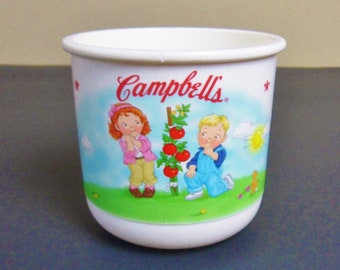 Plastic Campbells Soup Mug, Vintage Campbells Kids with Tomato Plant Microwave Soup Cup 2002