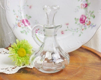 Anchor Hocking Onion Bulb Shaped Cruet, Optic Pattern Art Glass Bottle, Vintage Glass Cruet with Stopper, 60s