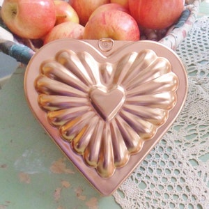 Heart Shaped Copper Jello Mold, Vintage 2 1/2 Cup Kitchen Mold