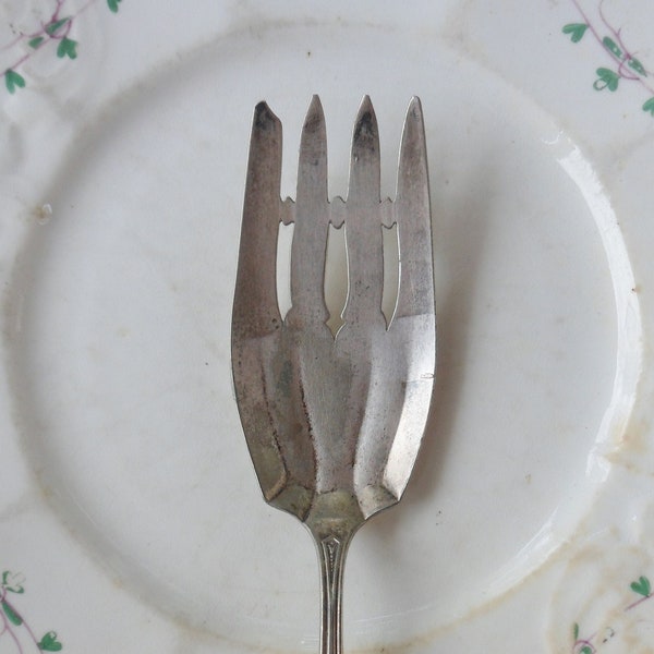 Silver Meat Fork, Simeon L and George H Rogers Silver Plated Serving Fork with Joined Tines, 1910s