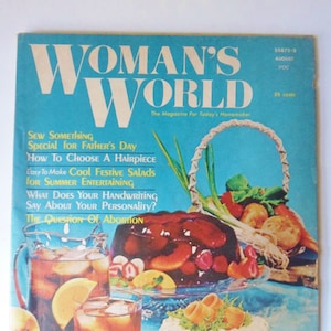 Womans World Magazine, August 1972, Summer Entertaining Issue, How to Choose a Hairpiece, 70s Swim Suits