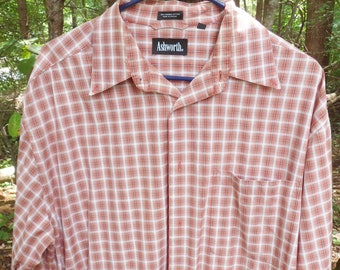 Ashworth Button Down Shirt, Mens Vintage Long Sleeve Brown Plaid Shirt, Size L