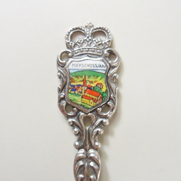 Souvenir Mayschoss/Ahr Enameled Spoon, Vintage German 90 EHJ Silver Crown Spoon, German Village on the Handle, 60s