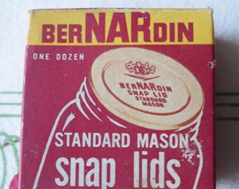 BerNARdin Canning Lids, Box of Vintage Standard Mason Snap Lids, Mid Century Canning Supplies