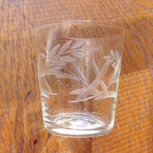 Hand Etched Shot Glass with Wheat Pattern, Vintage Single Shot Glass with Flat Bottom