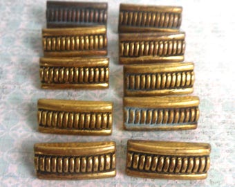Ten Brass Finished Carved Celluloid Buttons, Vintage Rectangular Shank Art Deco Style Buttons, 3/4", They Have Some Tarnish