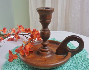 Wooden Chamber Style Candlestick Holder, Vintage Farmhouse Candle Holder, 60s