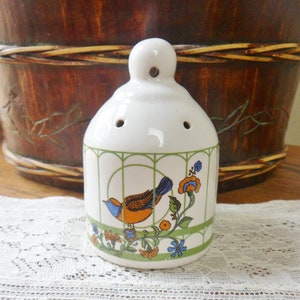 Bird Cage Pomander, Hanging Bird Cage Shaped Sachet Holder, Vintage Ceramic Closet and Drawer Sachet