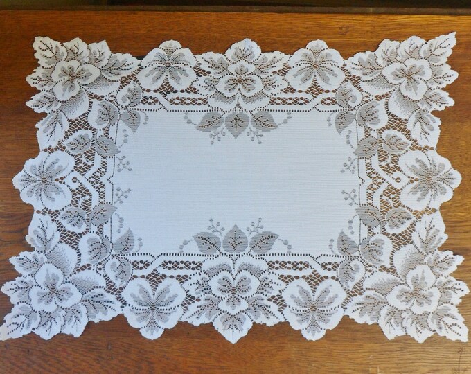 White Lace Doily, Rectangular Doily With Pansies, Vintage Doily With ...