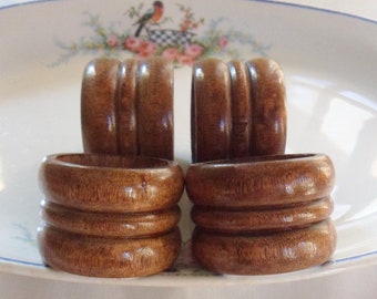 Four Wooden Napkin Rings, Rustic Vintage Napkin Rings, Boho Table Decor, 70s