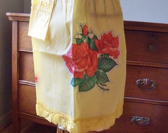 Plastic Apron with Red Roses, Gay Lady Creations Vintage Hostess Apron in Original Box, Yellow Wataseal Plastics Apron