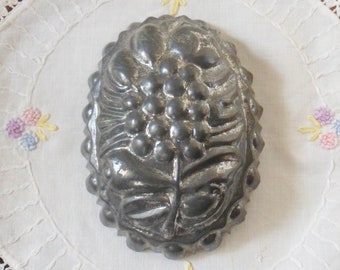 Small German Tin Mold, Western Germany Pudding Tinware, Antique Orchard Fruit Kitchen Mold