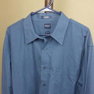 Arrow Button Down Shirt, Mens Vintage Long Sleeve Dark Blue Mini Check Shirt, Size XL, 17 17/1/2