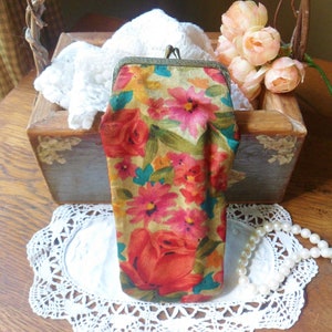 Floral Eyeglass Case, Vintage Cloth Glasses Pouch with Flowers, Needs Cleaning