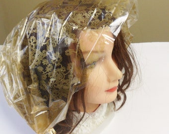 Gold Floral Folding Rain Bonnet with 