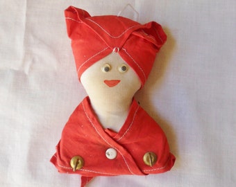 Head Potholder Hanger, Stuffed Lady Head with Potholder Hooks, Vintage Handmade Pot Holder Hanger