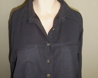 St Johns Bay Black Button Down Shirt, Long Sleeve Vintage Shirt, Size M