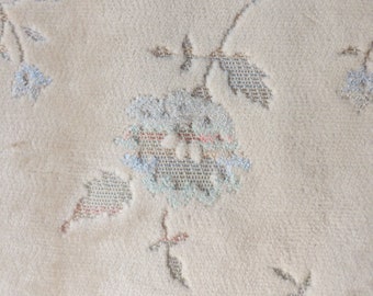 Long Narrow Piece of Velvet Brocade Upholstery Fabric, Cut Floral Pattern on Vintage Beige Velvet, 66 x 13