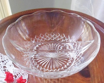 Divided Glass Bowl, Small EAPG Clear Pressed Glass Diamond Pattern Bowl, Formal Meal Glassware