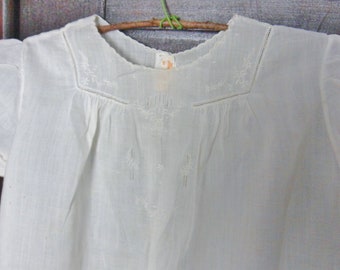 Handmade White Victorian Style Toddler Dress, Hand Embroidered Hand Stitched Short Sleeve Batiste Cotton Dress, 50s, Size 2 yr
