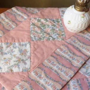 Two Pink Floral Patchwork Placemats, Vintage Slightly Quilted Patch Placemats