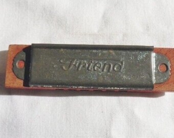 Childs Toy Harmonica, Vintage Tin and Wood Friend Harmonica, Japan 60s