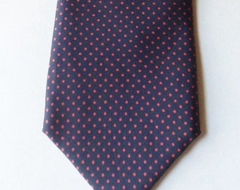 Hickok Silk NeckTie, Dark Blue with Red Mini Polka Dot Pattern, Vintage Silk Tie