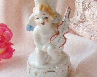 Small Cherub Vase, Victorian Cherub with Violin Mini Vase, Vintage Angel Vase with Heart Mouth