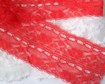 Red Lace Yardage, 6 yds x 2 1/4" Wide Trim, Vintage Rose Lace