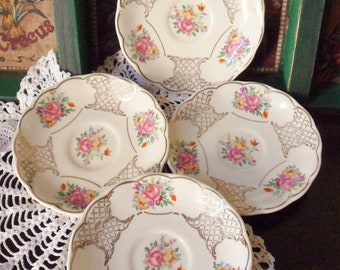 Four Grindley England Creampetal Saucers, English Teacup Saucers, Vintage Formal Dinnerware