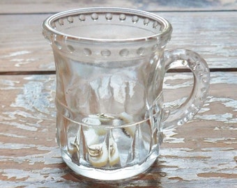 Beer Stein Shot Glass with a Handle, Shot Glass with Raised Dots, Vintage Clear Art Glass