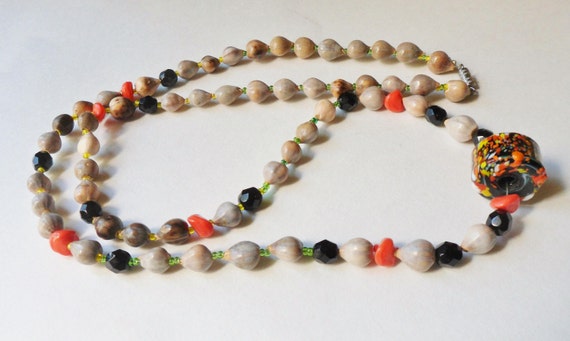 Cardamom Seed Bead Necklace with Millefiori Wheel… - image 5