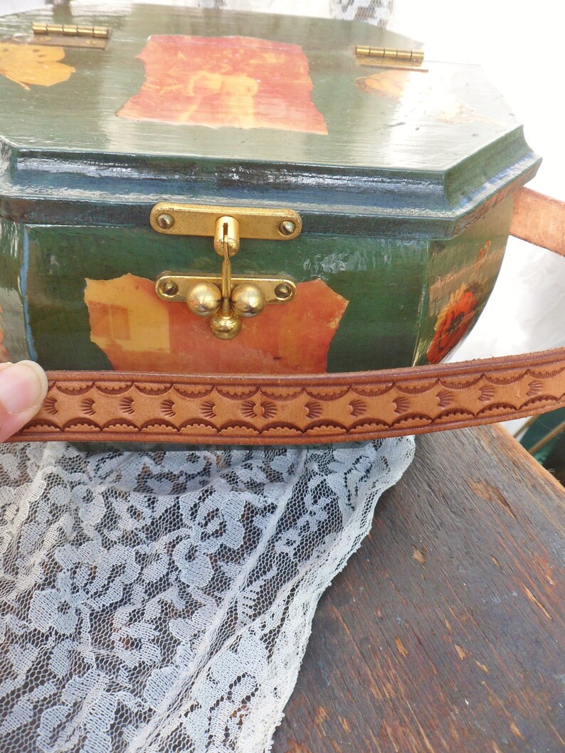 Handmade Green Decoupage Purse with Tooled Leather Handle Etsy