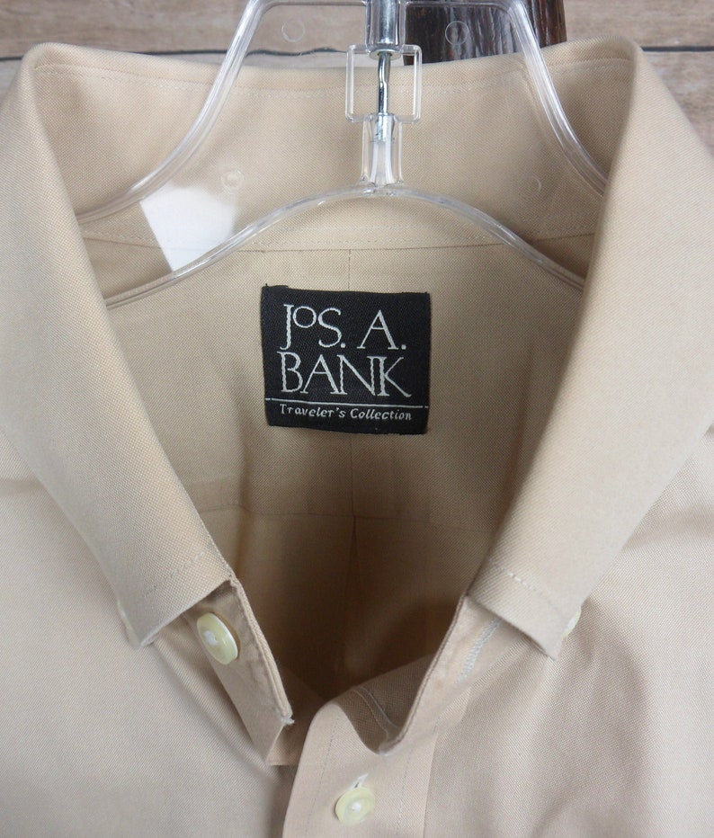 Jos A Bank Travelers Collection Tan Button Down Shirt, Mens Long Sleeve Vintage Cotton Shirt, Size 15 1/2-32 bild 4