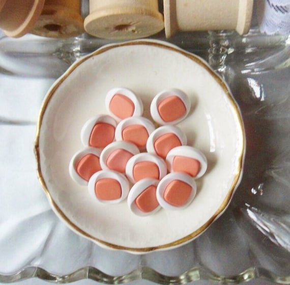 Twelve Pink and White Buttons, 5/8" Two-Tone Buttons