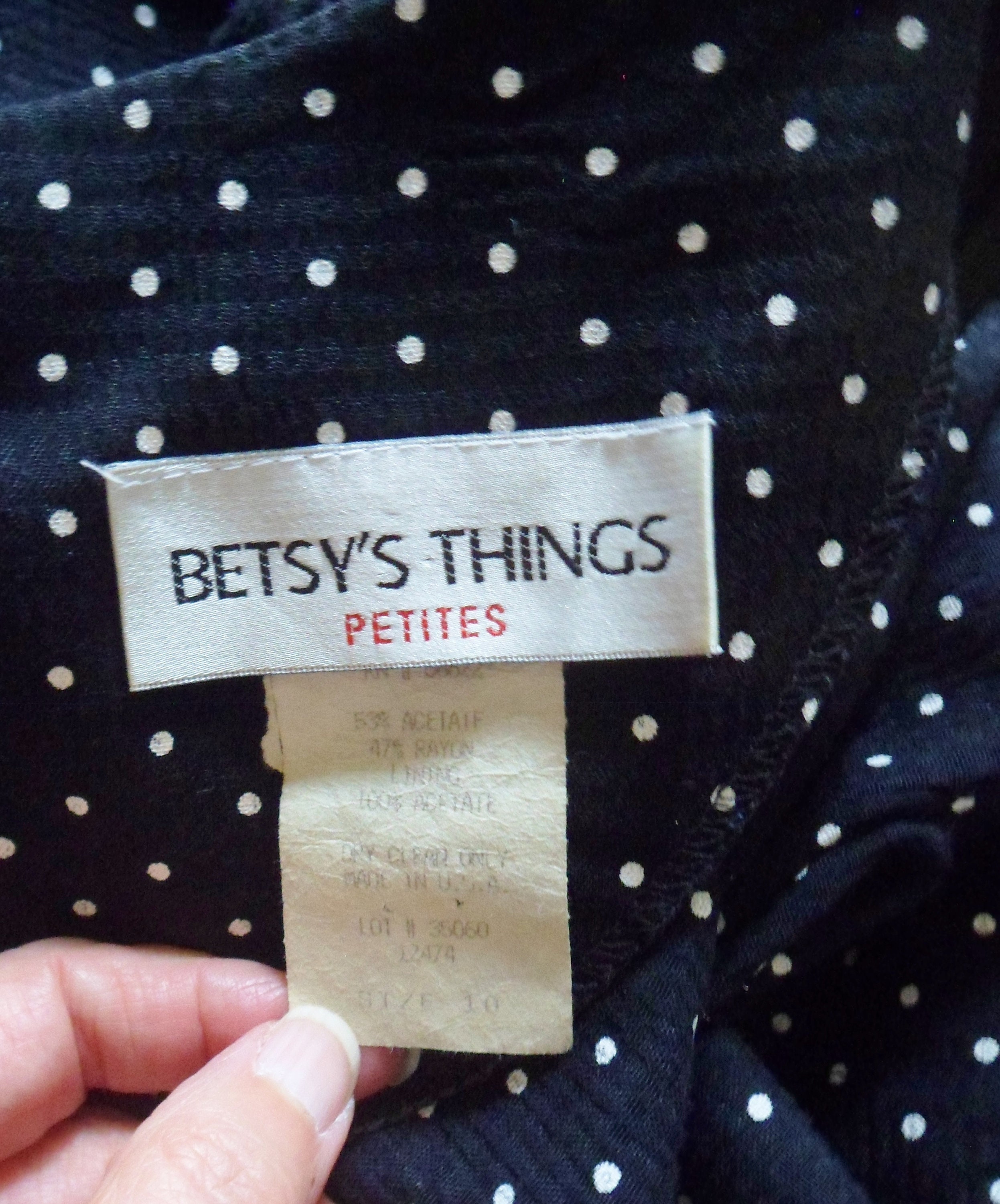 Black and White Polka Dot Dress, Size 10 Petite, Vintage