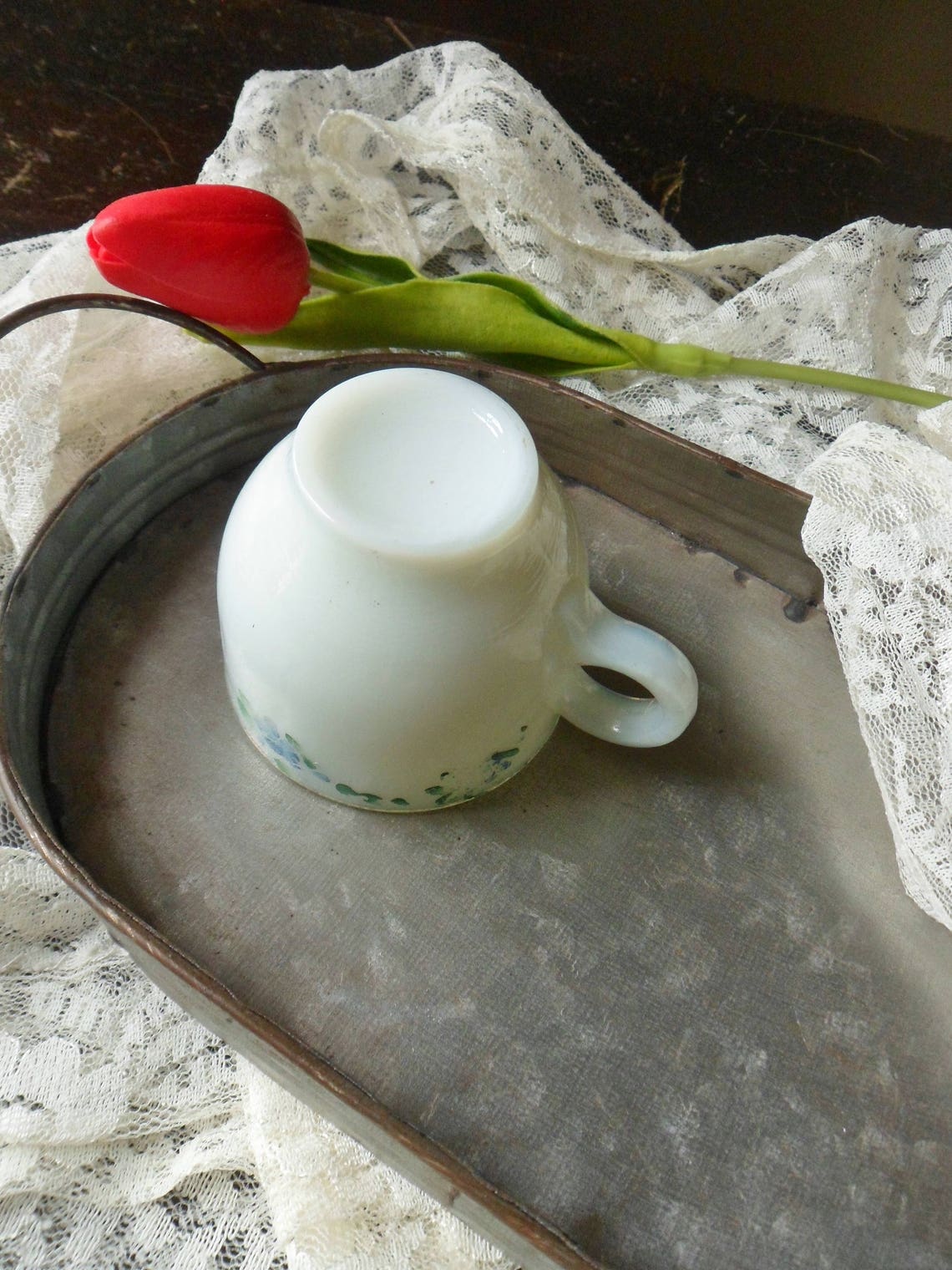 Small Milk Glass Cup with Hand Painted Flowers Miniature Etsy