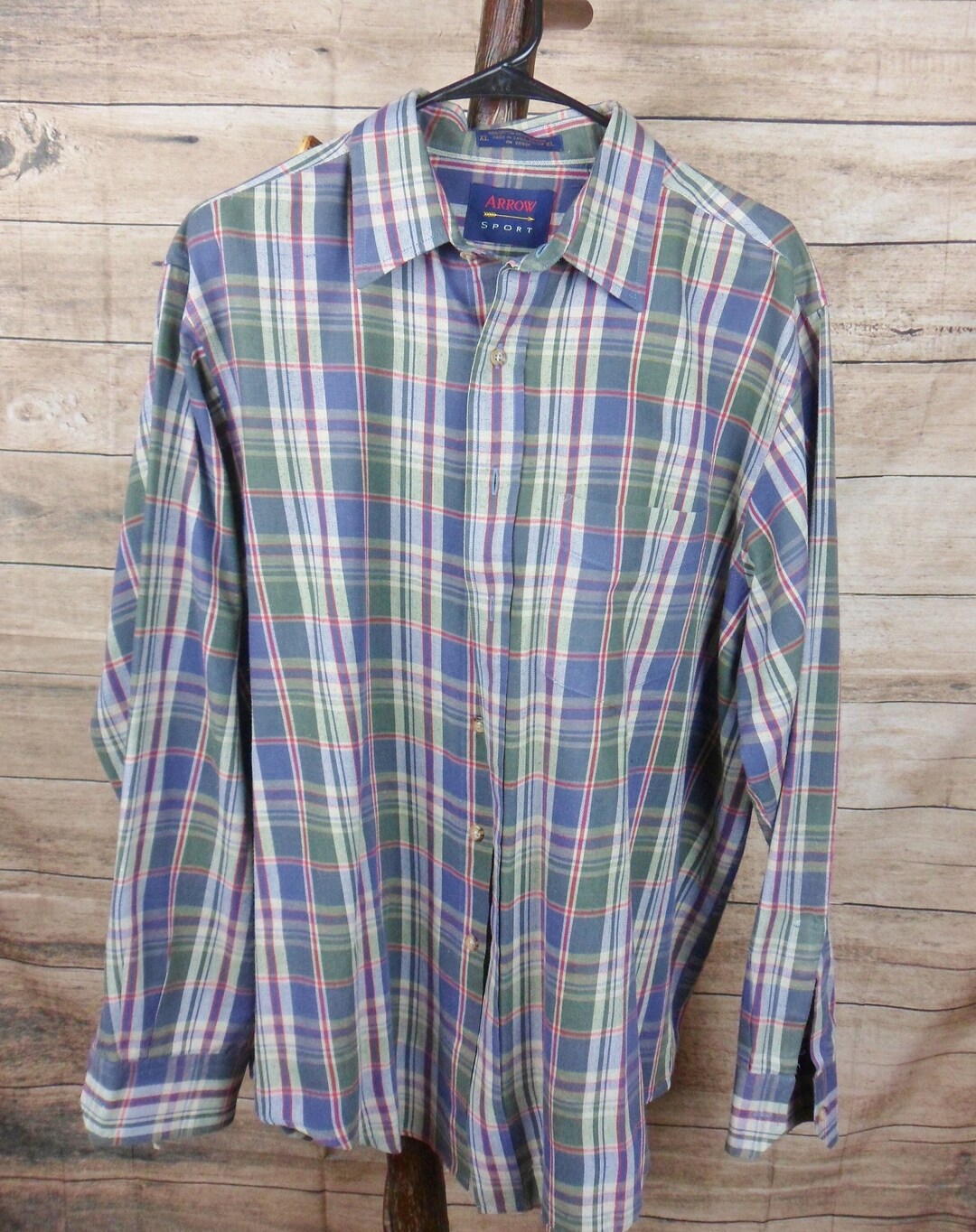 Arrow Sport Button Down Shirt Mens Long Sleeve Blue Green - Etsy