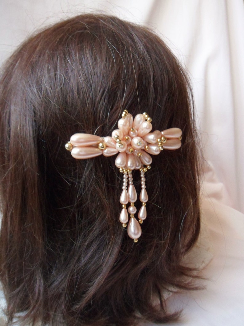 Pink Beaded Hair Clip With Dangle Beads Boho Satin Finished Etsy