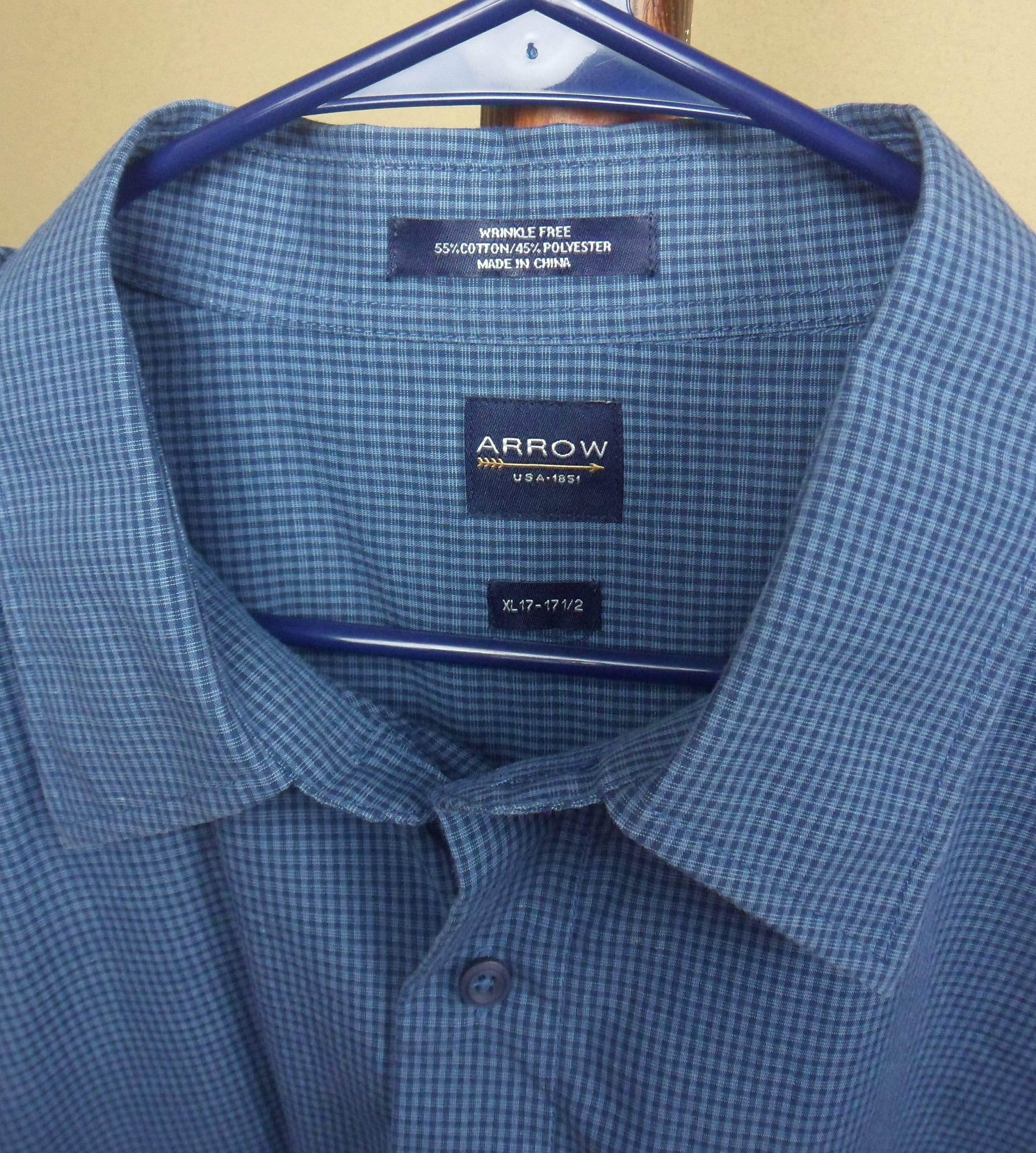 Arrow Button Down Shirt, Mens Vintage Long Sleeve Dark Blue