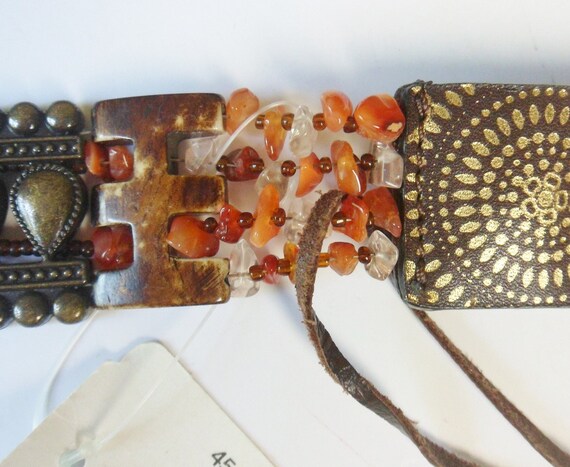 Chicos Leather Stretch Belt With Shells and Beads, Brown  display picture 2