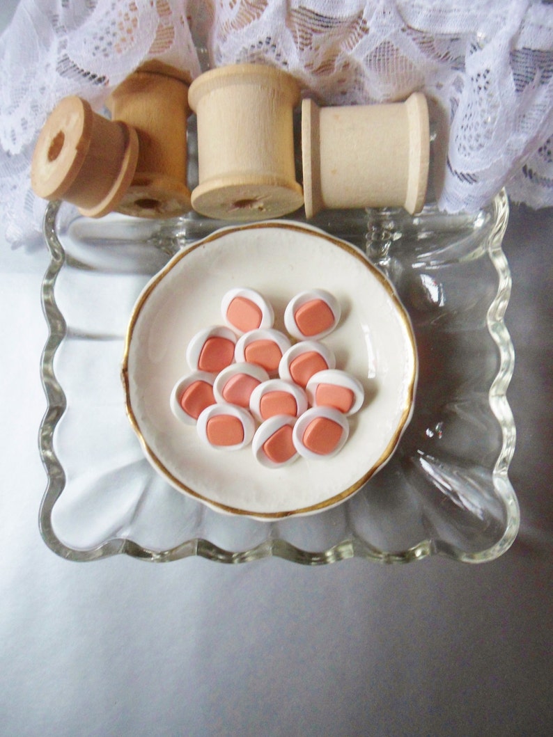 Twelve Pink and White Buttons 58 Two-Tone Buttons