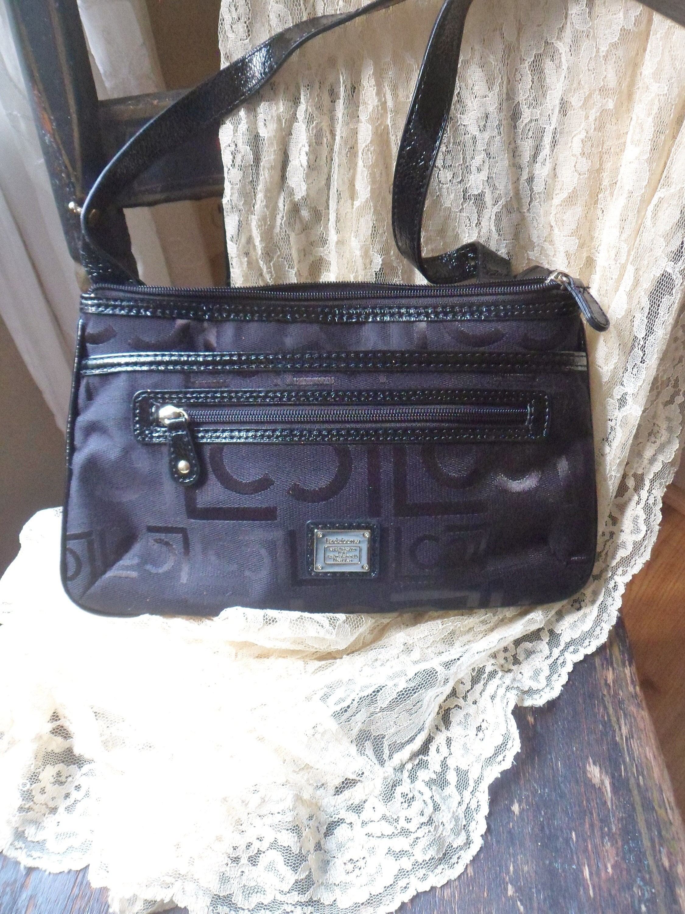 Liz Claiborne Black Shoulder Bag Signature Monogrammed LC - Etsy