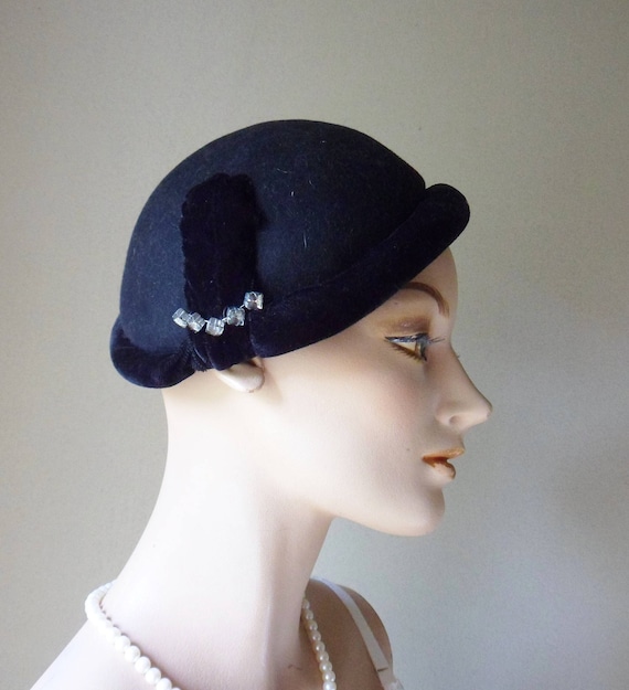 Elegant Black Hat with Rhinestone Accents Accessories | Shellieelegant Brown Hat With Rhinestone  main image 2