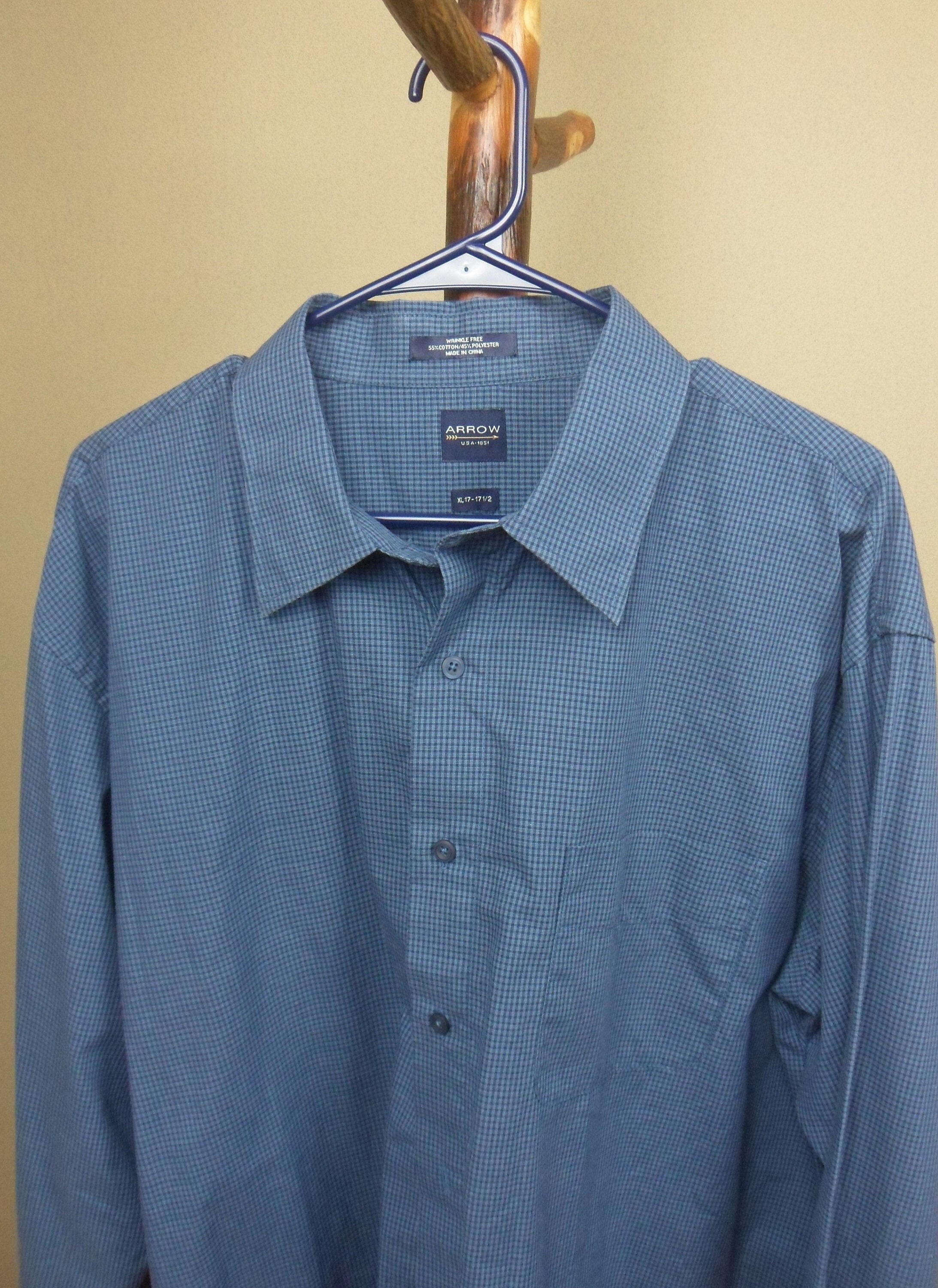 Arrow Button Down Shirt, Mens Vintage Long Sleeve Dark Blue