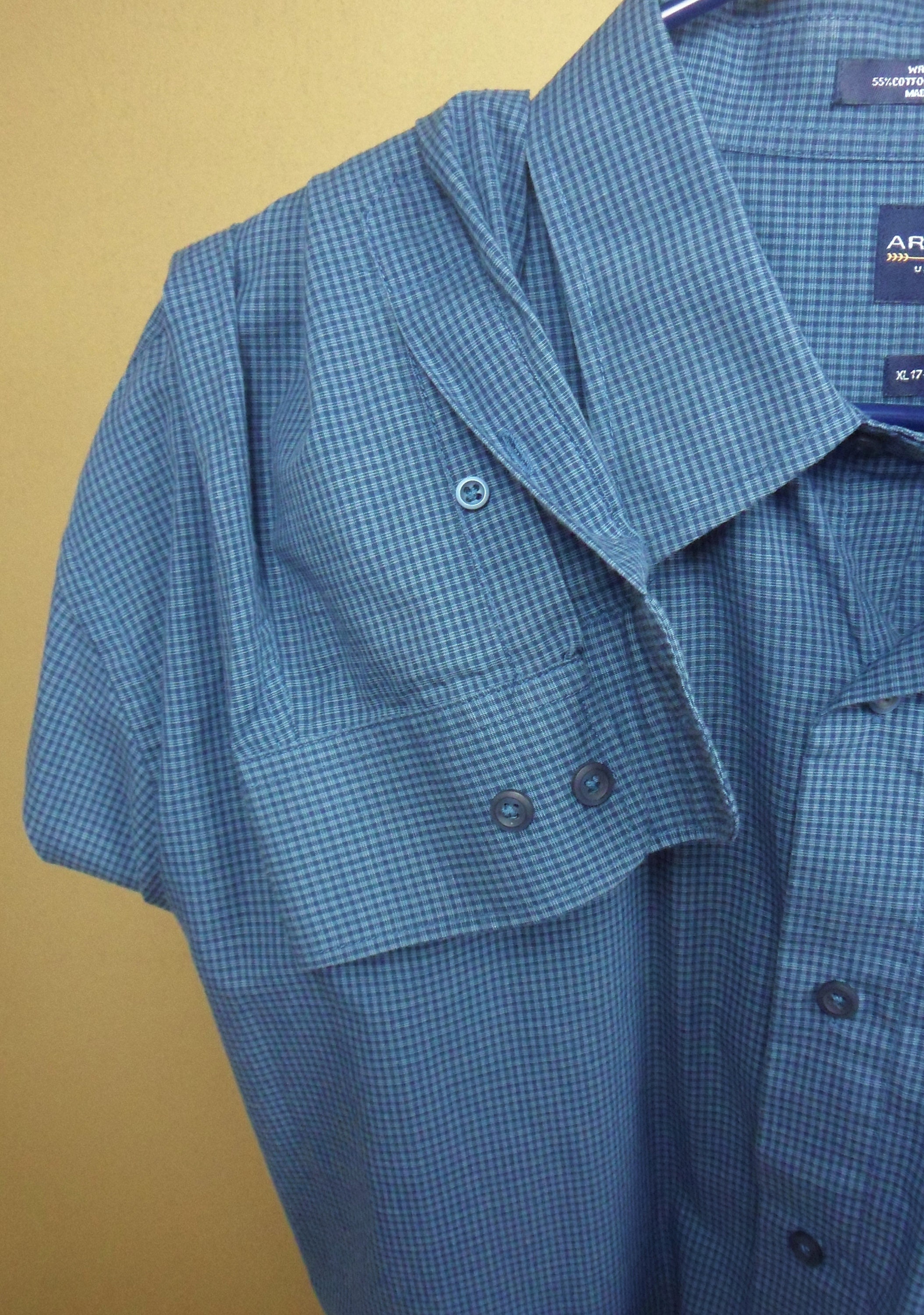 Arrow Button Down Shirt, Mens Vintage Long Sleeve Dark Blue