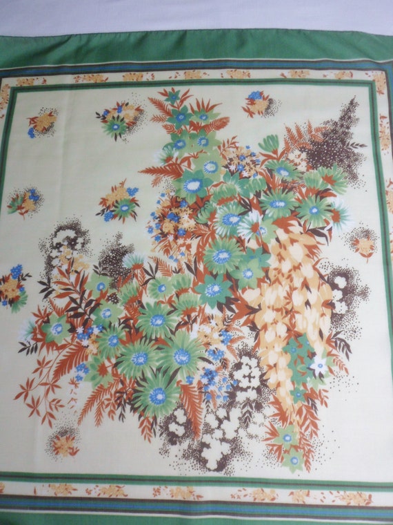 Floral Scarf from Italy, Vintage Green Earthy Pol… - image 8