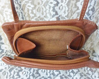Brown Leather Barganza Shoulder Bag, Small Square Zippered