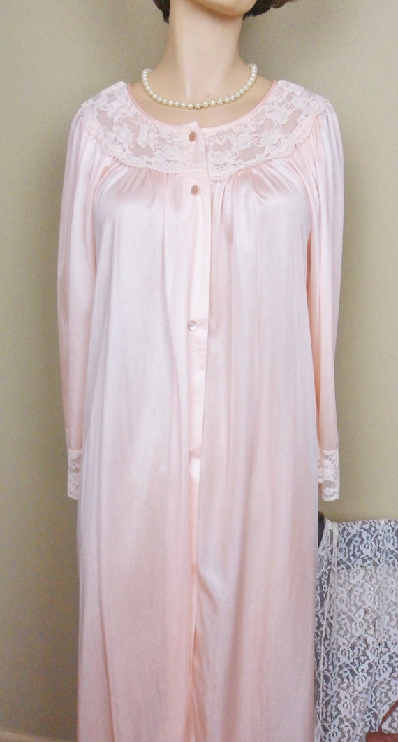 Gilead Pink Nylon Robe, Lacy Sheer Button Down Ho… - image 3